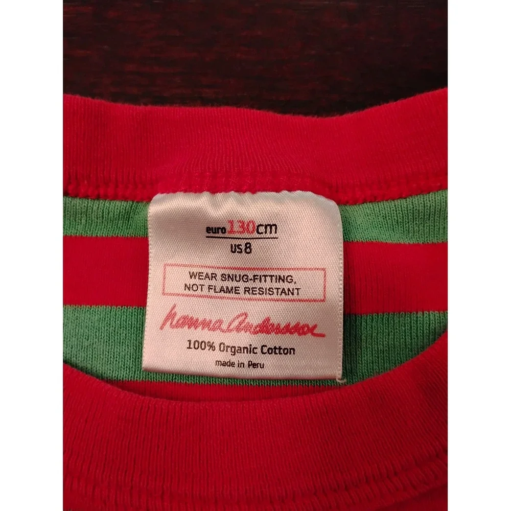 Hanna Andersson Kids Red Green Striped Organic Cotton Pajama Top Size 8 130cm